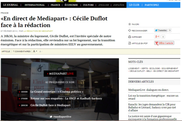 EELV. «En direct de Mediapart» : Cécile Duflot face à la rédaction