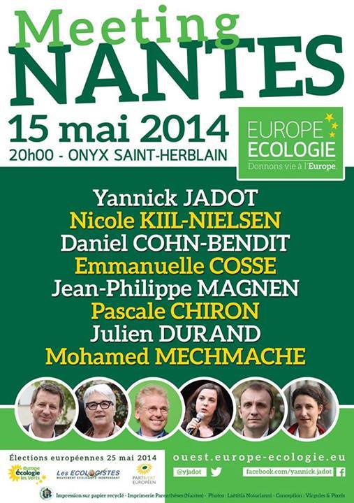 Européennes à Nantes : Meeting EELV le 15 mai à l'Onyx / 20h00
