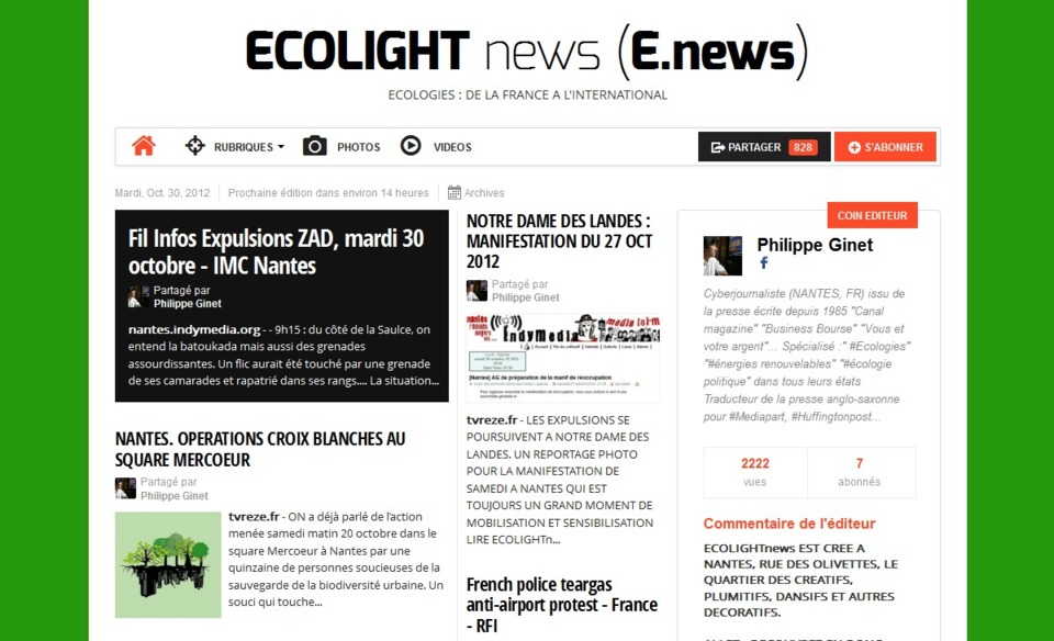 NANTES/ NOTRE DAME DES LANDES : DOSSIER SPECIAL A LA UNE DU QUOTIDIEN ECOLIGHTnews