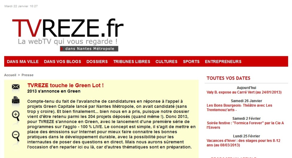 TV REZE ET NANTES CAPITALE VERTE : TICKET GAGNANT!