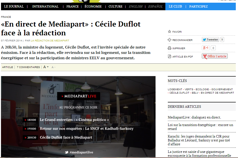 EELV. «En direct de Mediapart» : Cécile Duflot face à la rédaction