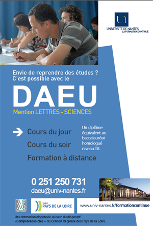 DAEU et DUEF : 2 diplômes de promotion sociale en formation Continue à l'Université de Nantes DAEU et DUEF : 2 diplômes de promotion sociale en formation Continue à l'Université de Nantes