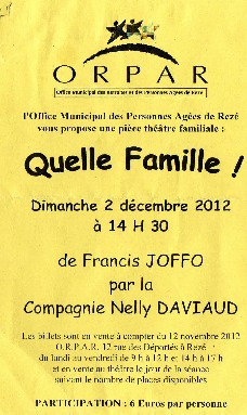 Théâtre "quelle famille" avec la compagnie Nelly Daviaud Théâtre "quelle famille" avec la compagnie Nelly Daviaud