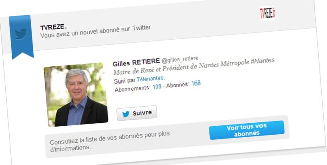 Un nouveau Follower de TVREZE sur Twitter !