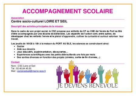 Bénévolat au centre socioculturel Loire et Seil Bénévolat au centre socioculturel Loire et Seil