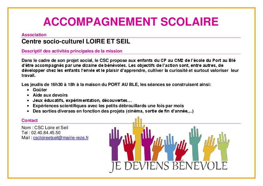 Bénévolat au centre socioculturel Loire et Seil